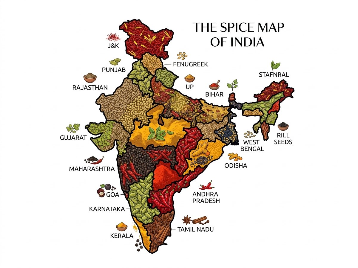 Regional Spice Map of India - Famous Spices by State